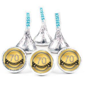 Celebrate 70th Birthday Kisses Candy Stickers| 100ct|Glossy| 70th Birthday| 0.75
